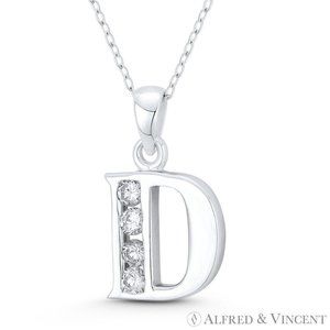 Initial Letter "D" CZ Crystal Charm Pendant in .925 Sterling Silver